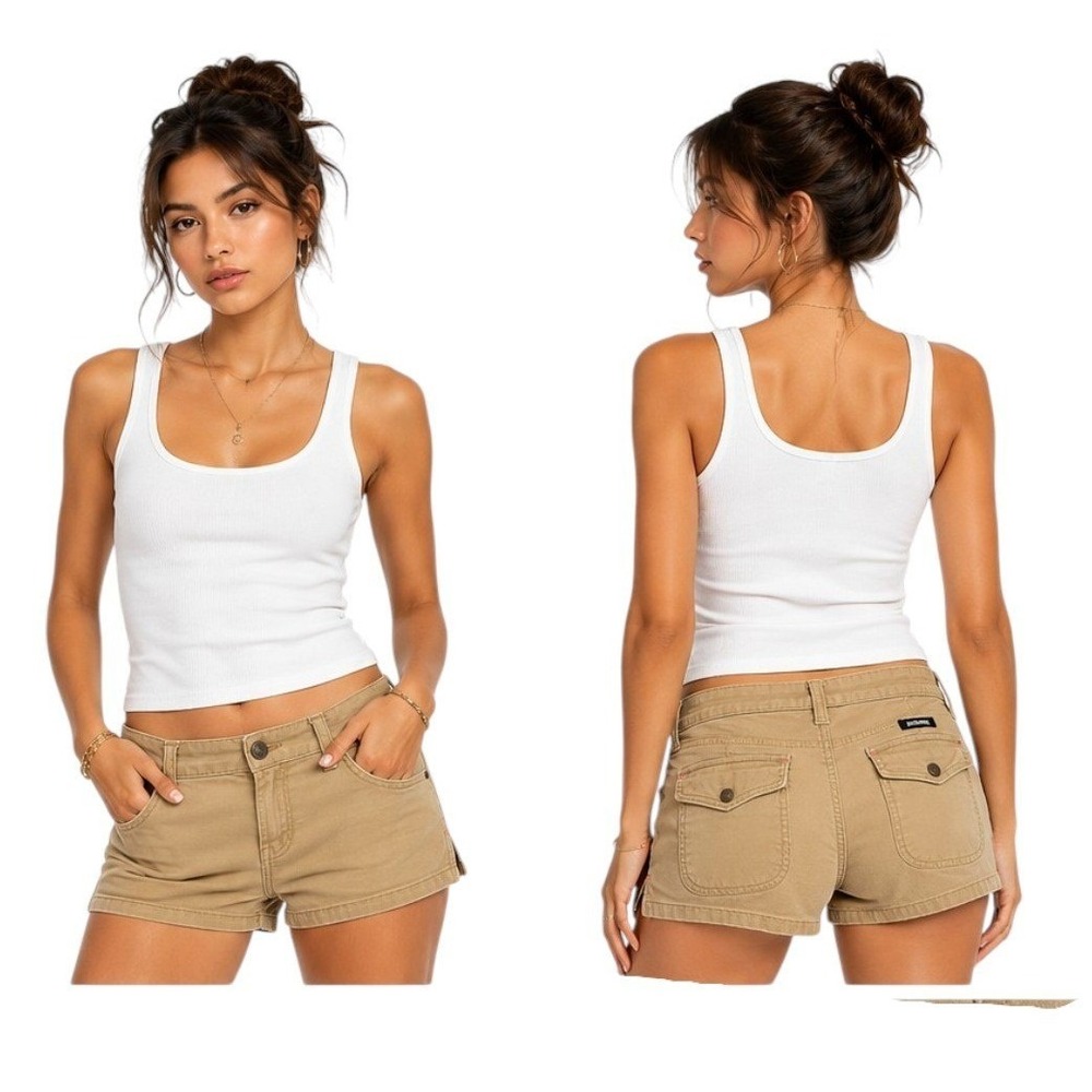 Y2K Abercrombie & Fitch Women's Utility Shorts 10 Khaki Tan Cotton Canvas